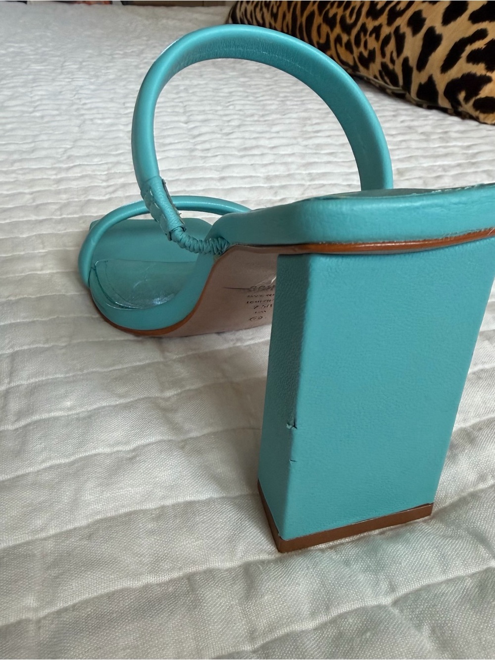 Schutz Ully Turquoise Block Double-Strap Square-Toe Heeled Sandals 7.5 - Picture 4 of 6